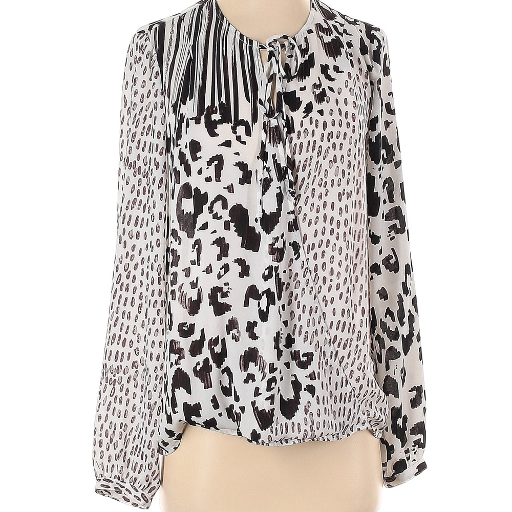 CAbi Long Sleeved Leopard Wrap Blouse